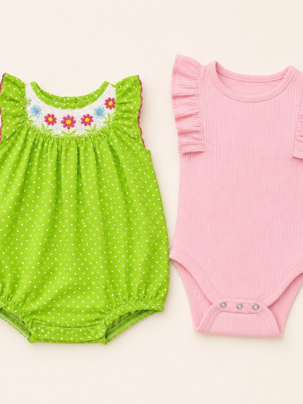 Cat & Jack Baby Girls Floral Romper Bodysuit 2-Piece Bundle - 12M